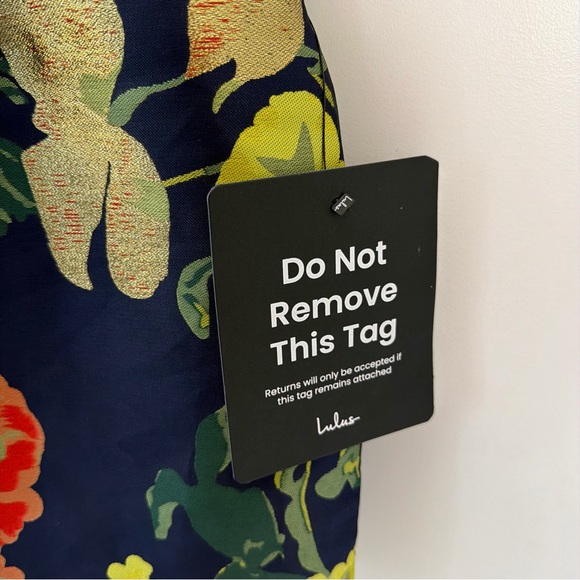 Lulus So Stunning Navy Blue Floral Jacquard Puff Sleeve Mini Dress - Picture 8 of 13